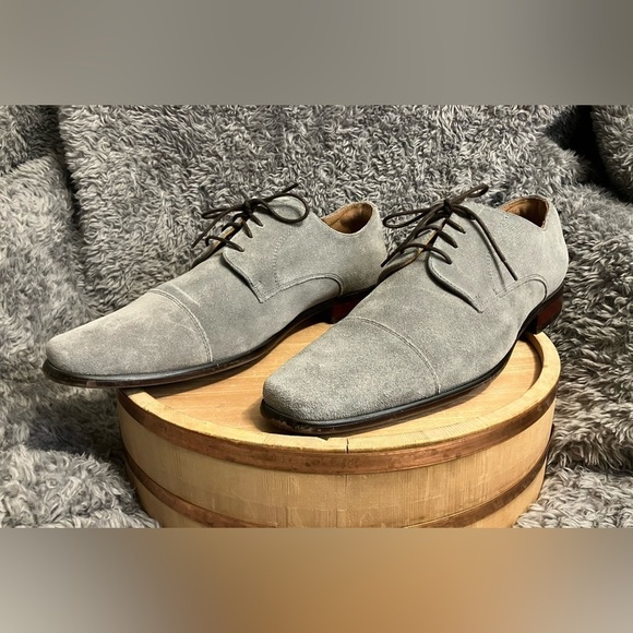 EUC Florsheim Angelo Cap-Toe Oxfords Lace-Up Shoes Grey Suede Leather Sz 12D